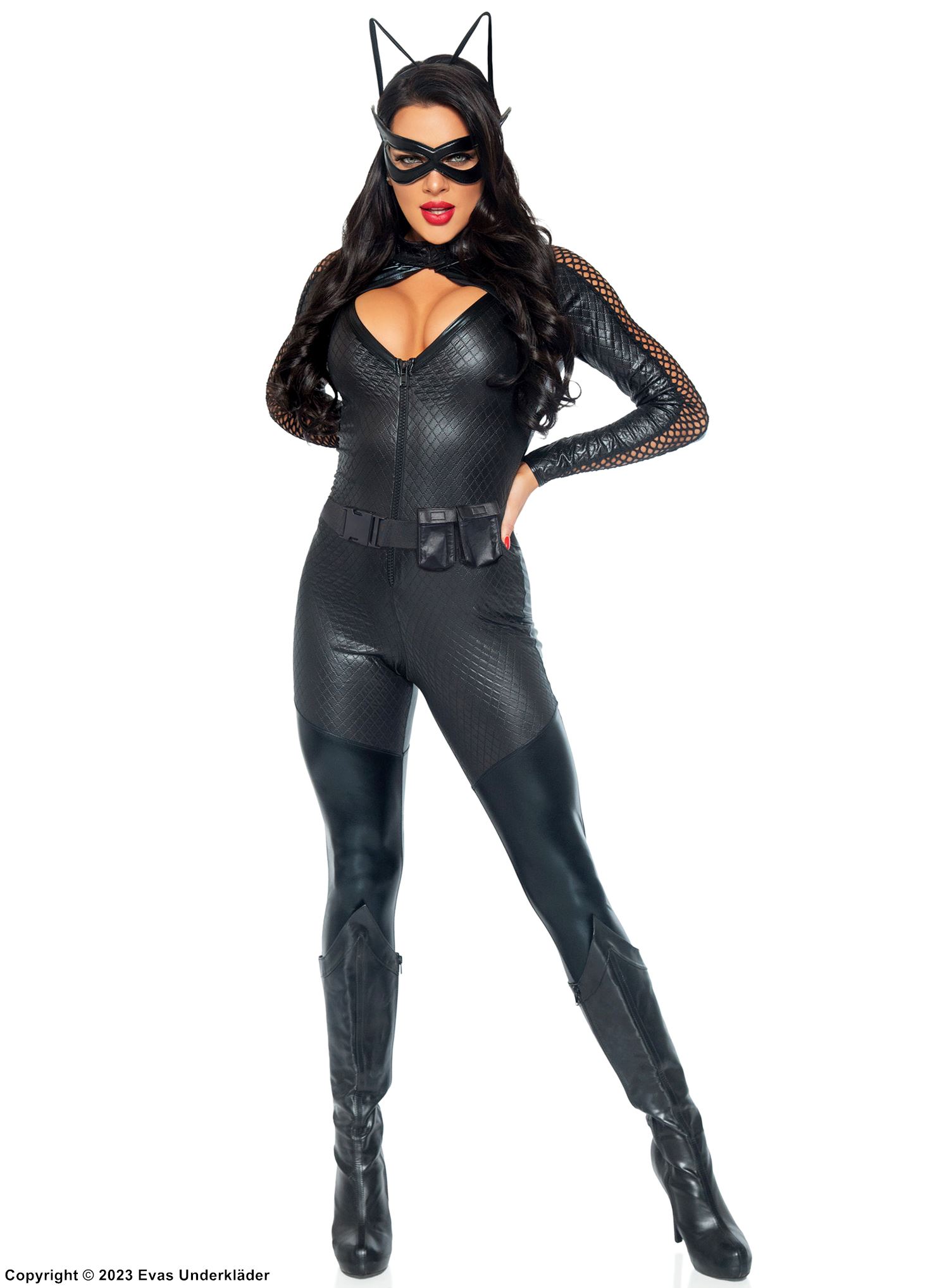 Catwoman, Kostüm-Catsuit, Schlüsselloch, Netzärmel